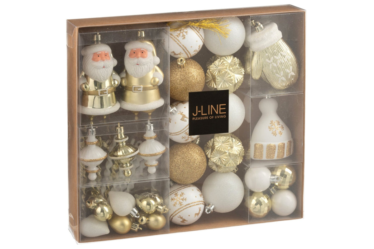 Kerstballen doos van 45 – kunststof, wit en goud