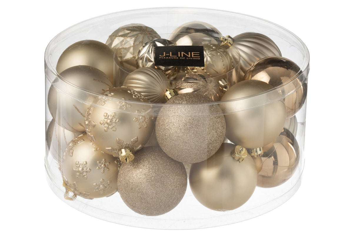 Kerstballen doos van 30 – kunststof, beige en ecru