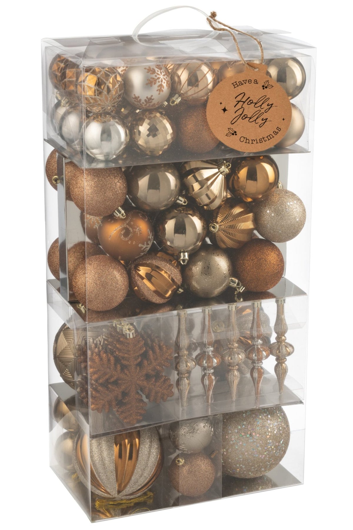 Kerstballen doos van 80 – kunststof, bruin, 30×18×58 cm