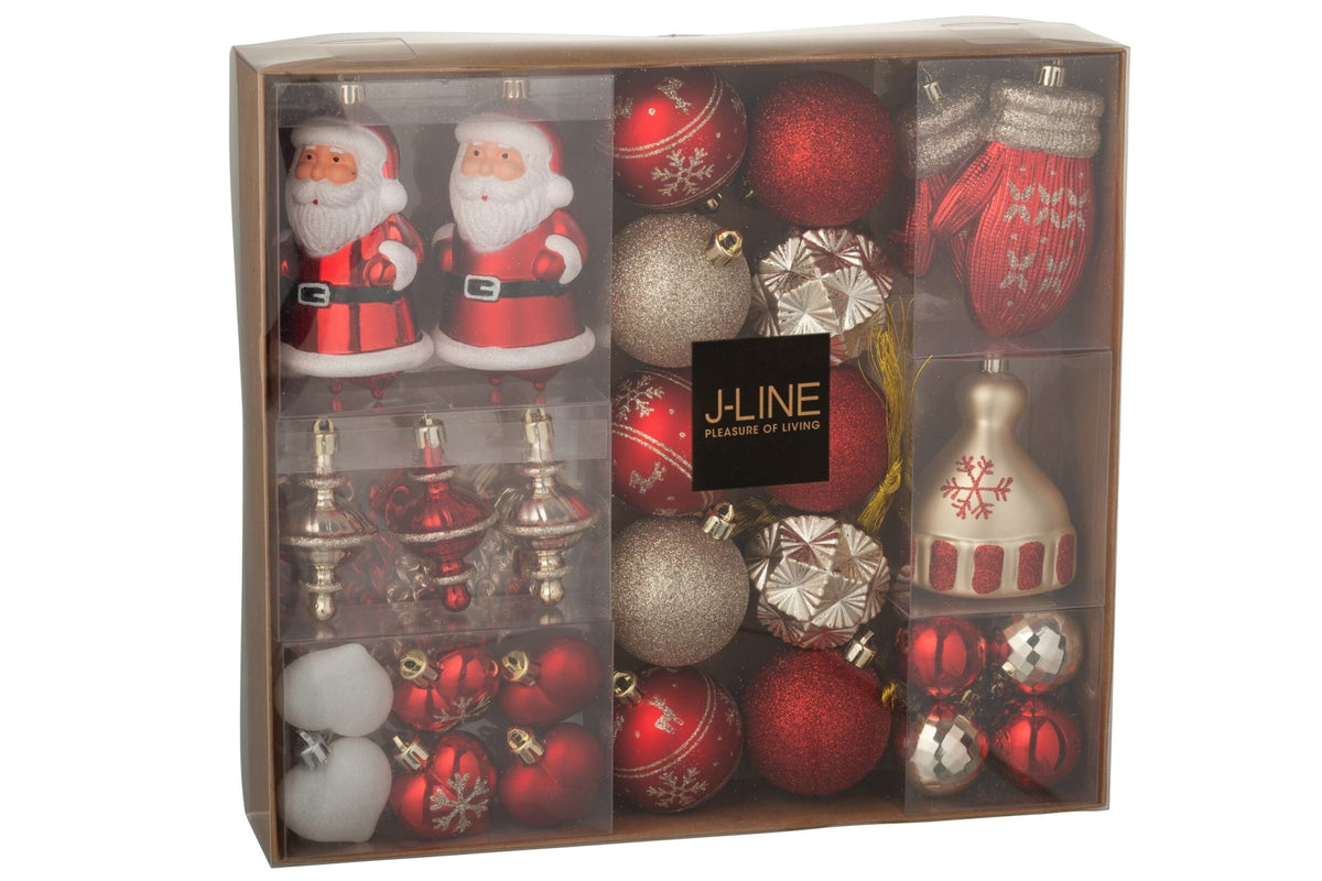 Kerstballen doos van 45 – kunststof, kerstrood en goud