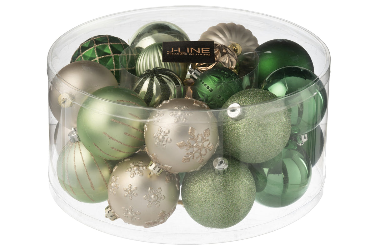 Kerstballen doos van 30 – kunststof, mintgroen en ecru