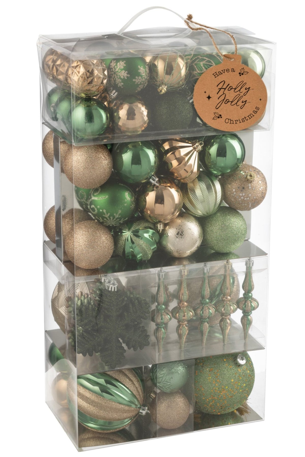 Kerstballen doos van 80 – kunststof, mintgroen en ecru, 30×18×58 cm