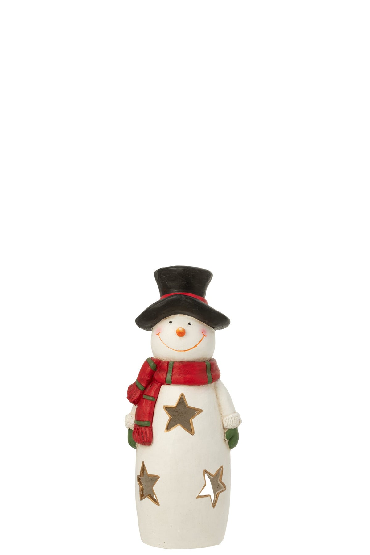 Theelichthouder sneeuwpop met sjaal en muts – magnesia, meerkleurig, 22 x 19 x 51 cm