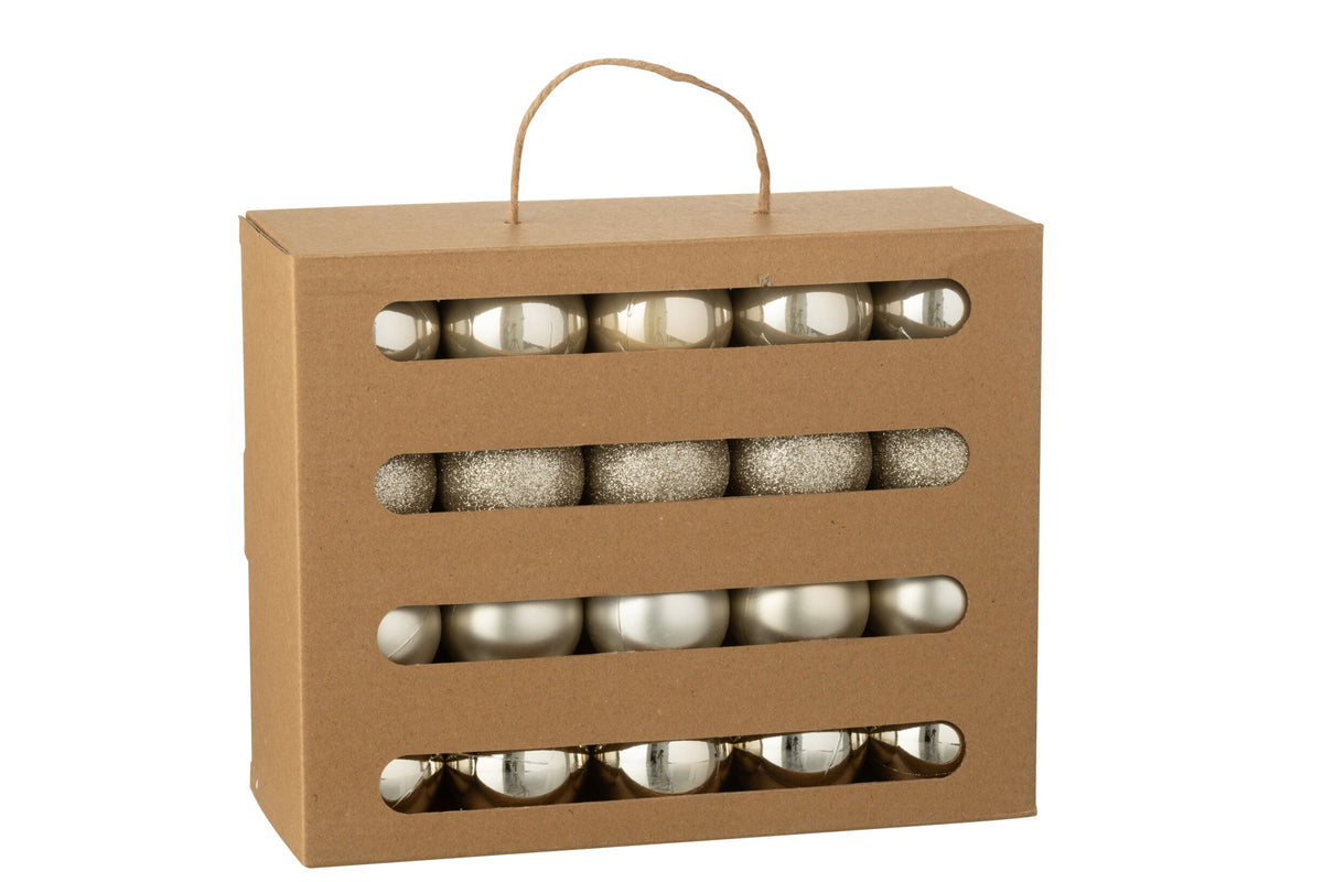 Kerstballen doos van 40 – kunststof, lichtbeige