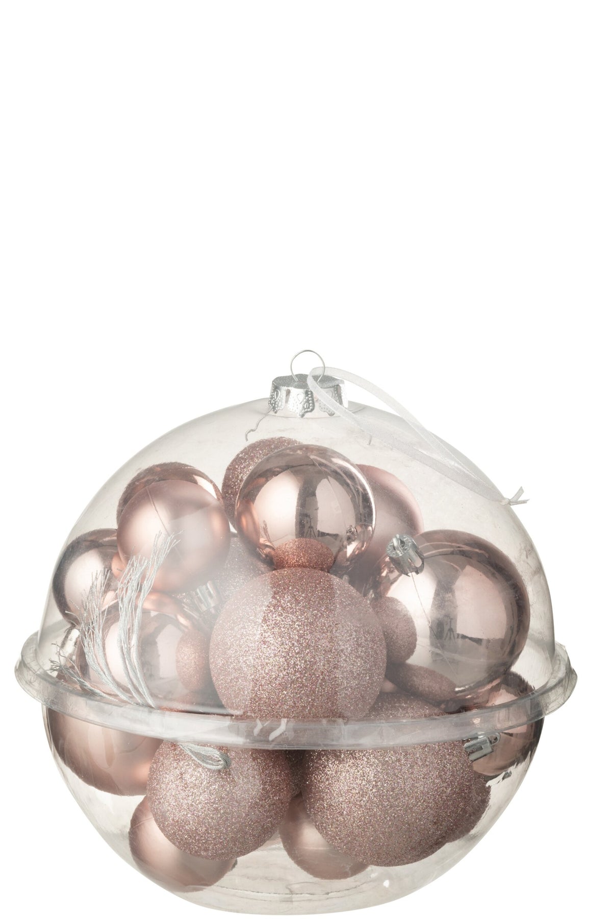 Kerstballen doos van 24 – kunststof, lichtroze