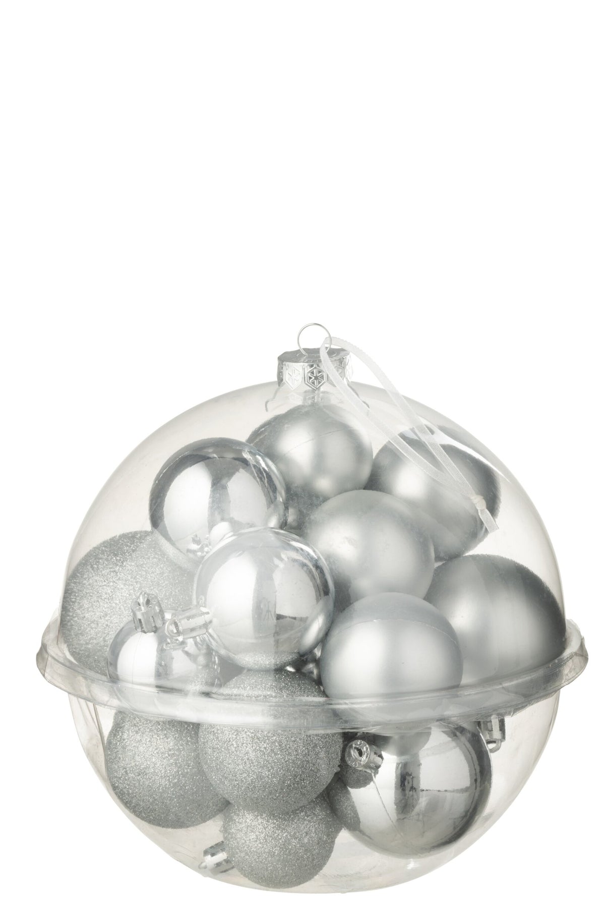Kerstballen doos van 24 – kunststof, zilver