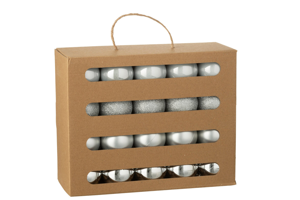 Kerstballen doos van 40 – kunststof, zilver