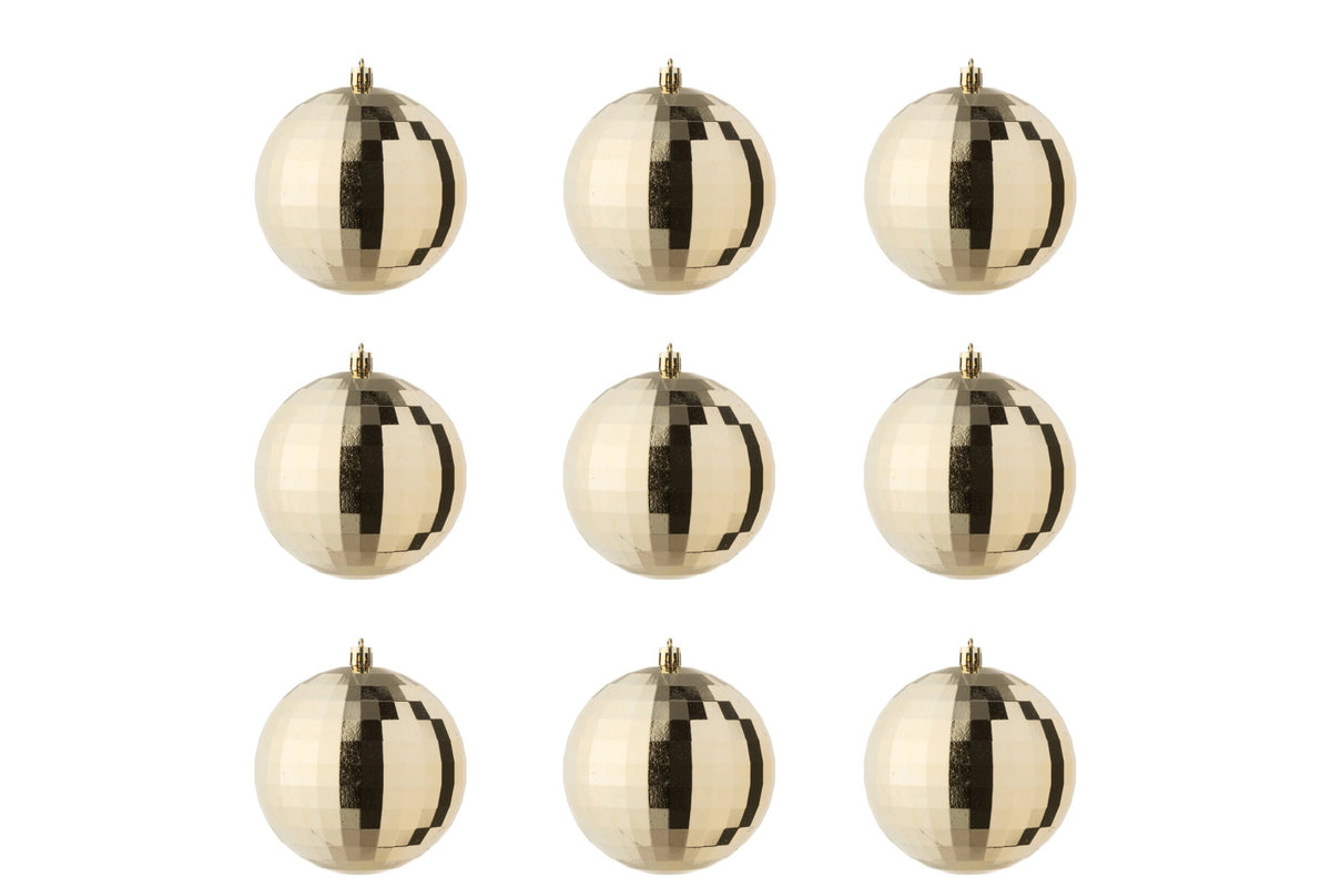 Kerstballen disco doos van 9 – kunststof, goud, 30×30×10 cm
