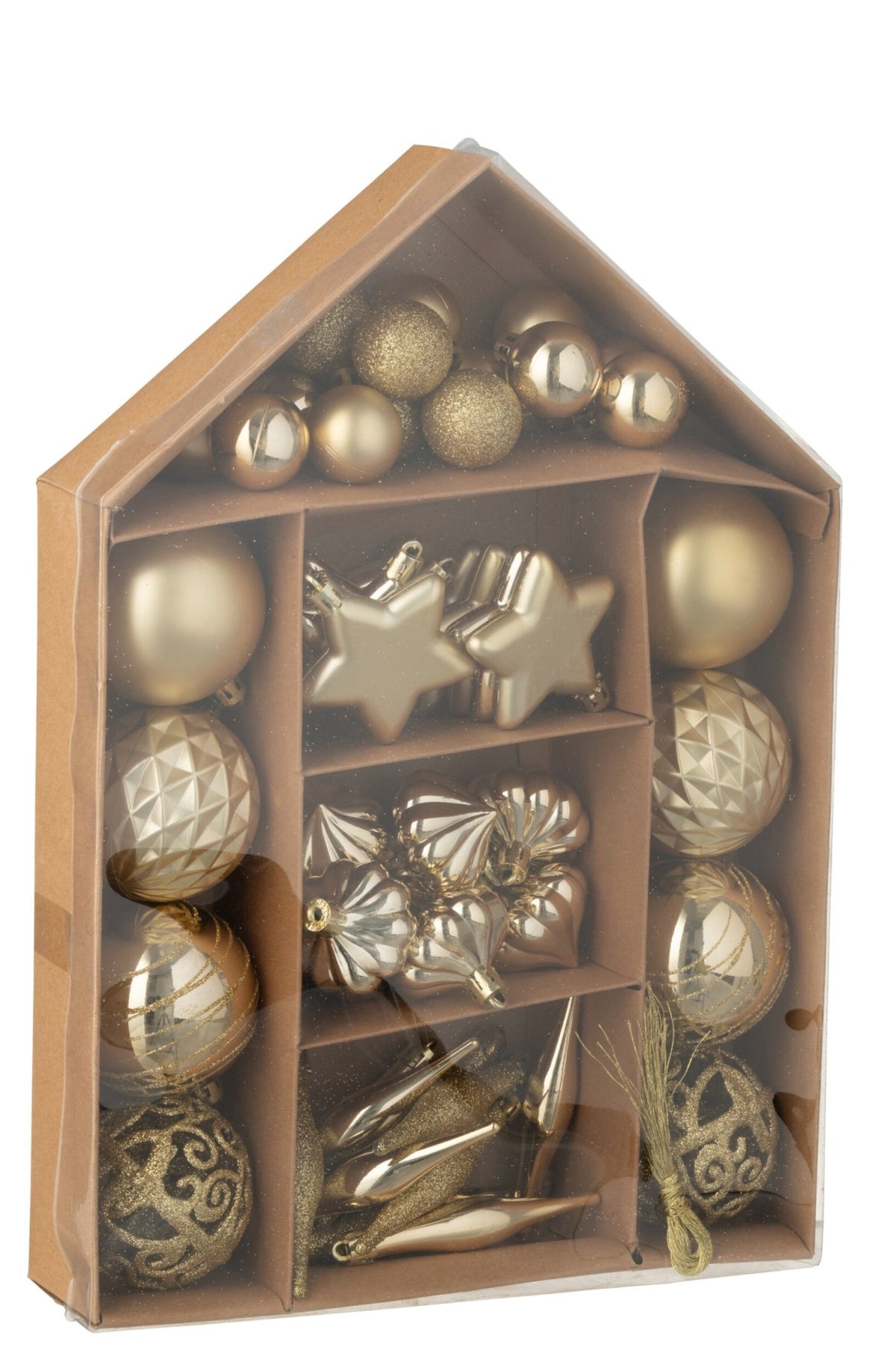 Kerstballen doos van 50 – kunststof, goud, 24×6×34 cm