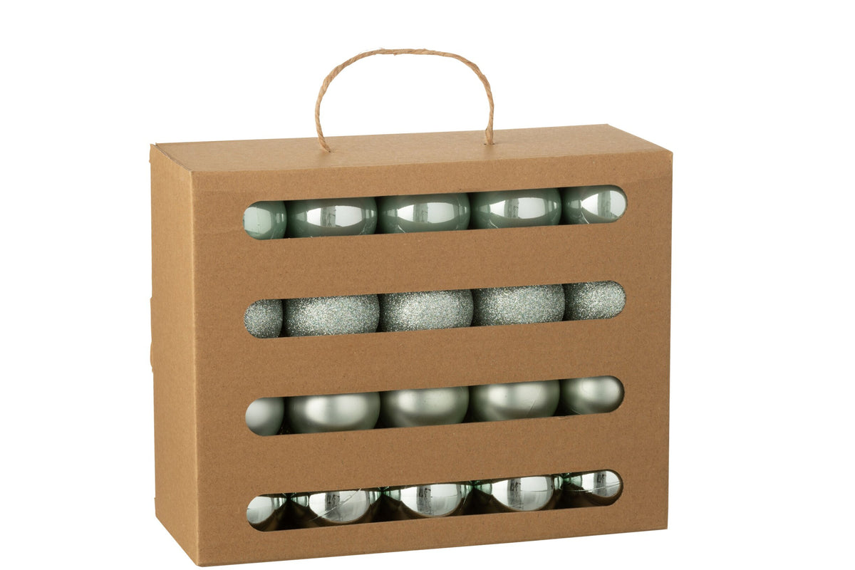 Kerstballen doos van 40 – kunststof, mintgroen