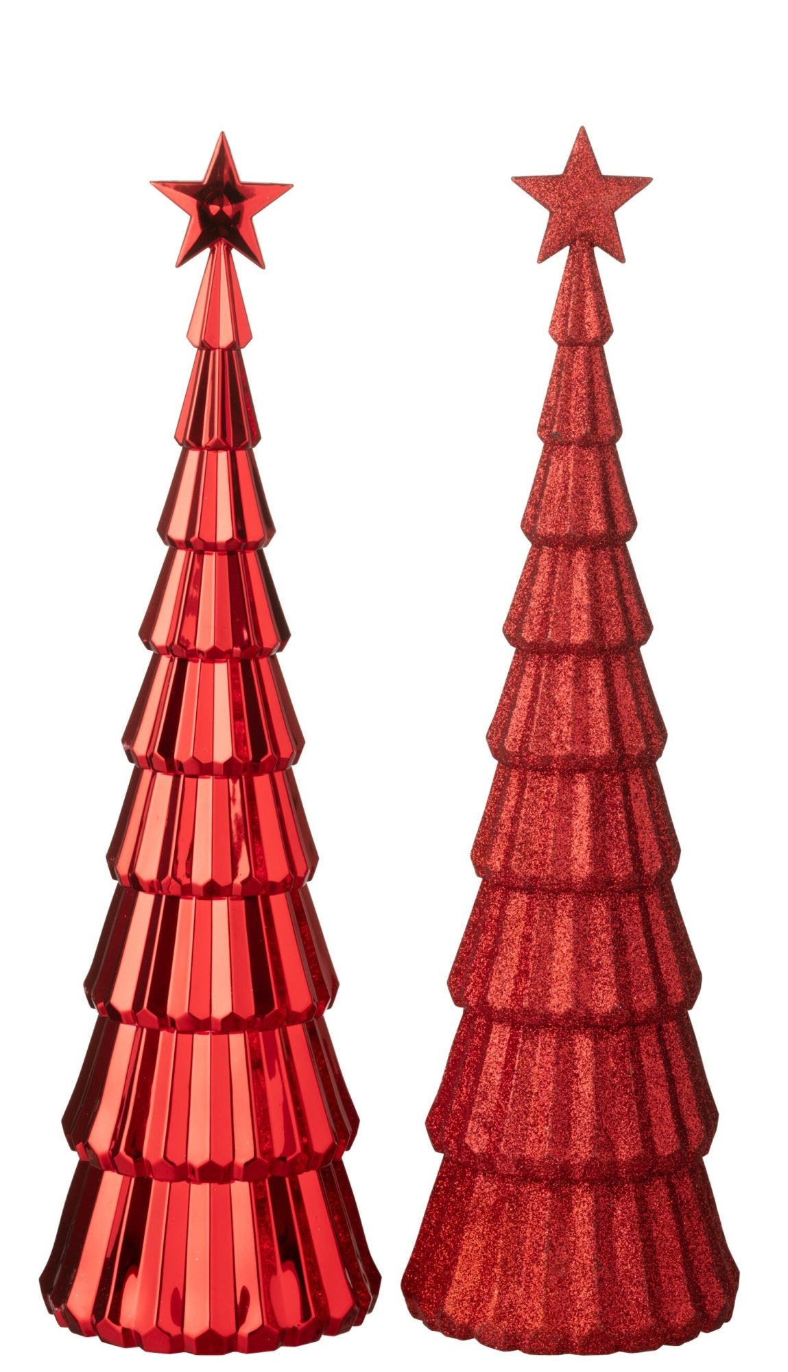 Kerstboom met ster – set van 2, kunststof, kerstrood, 38 cm