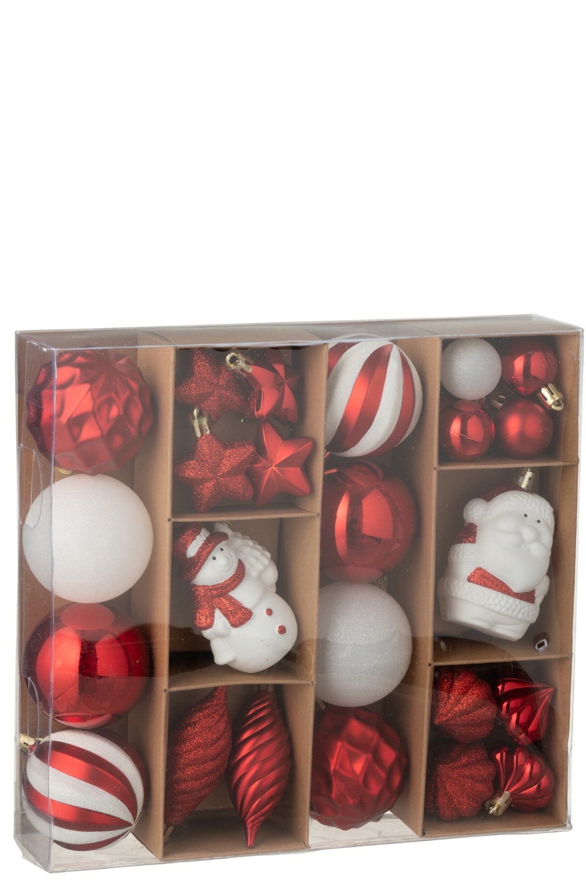 Kerstballen doos van 28 – kunststof, kerstrood en wit