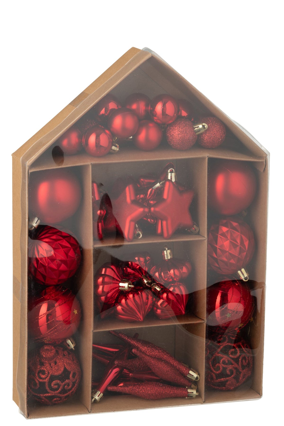 Kerstballen doos van 50 – kunststof, kerstrood, 24×6×34 cm