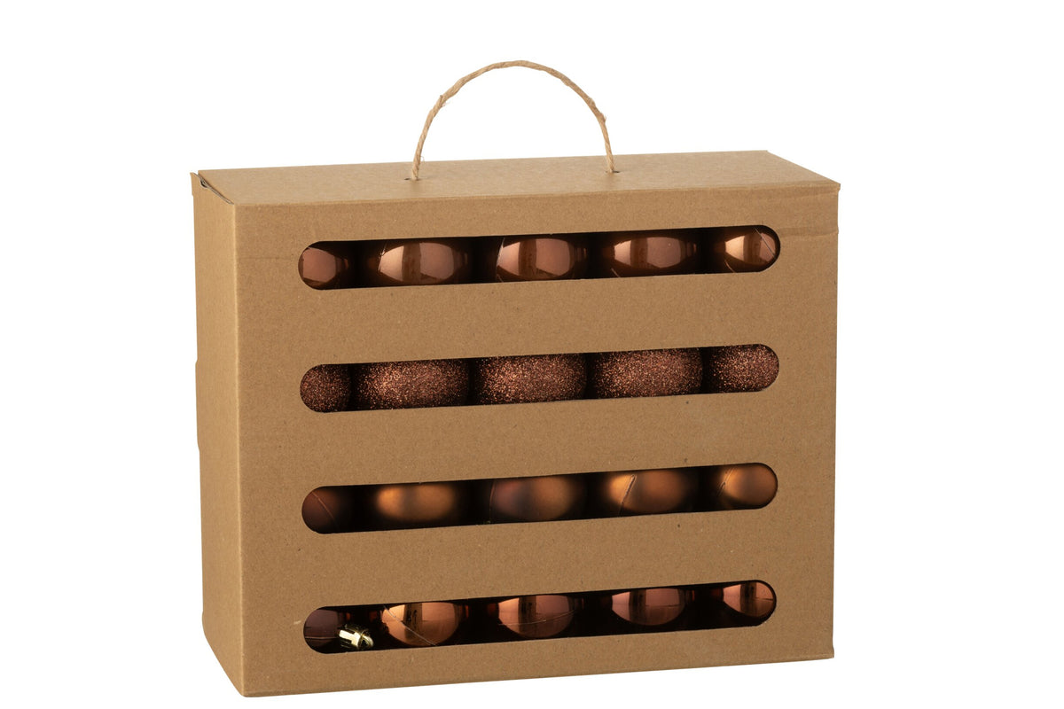 Kerstballen doos van 40 – kunststof, donkerbruin