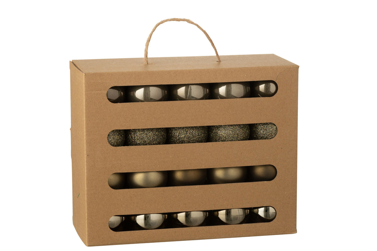 Kerstballen doos van 40 – kunststof, bruin