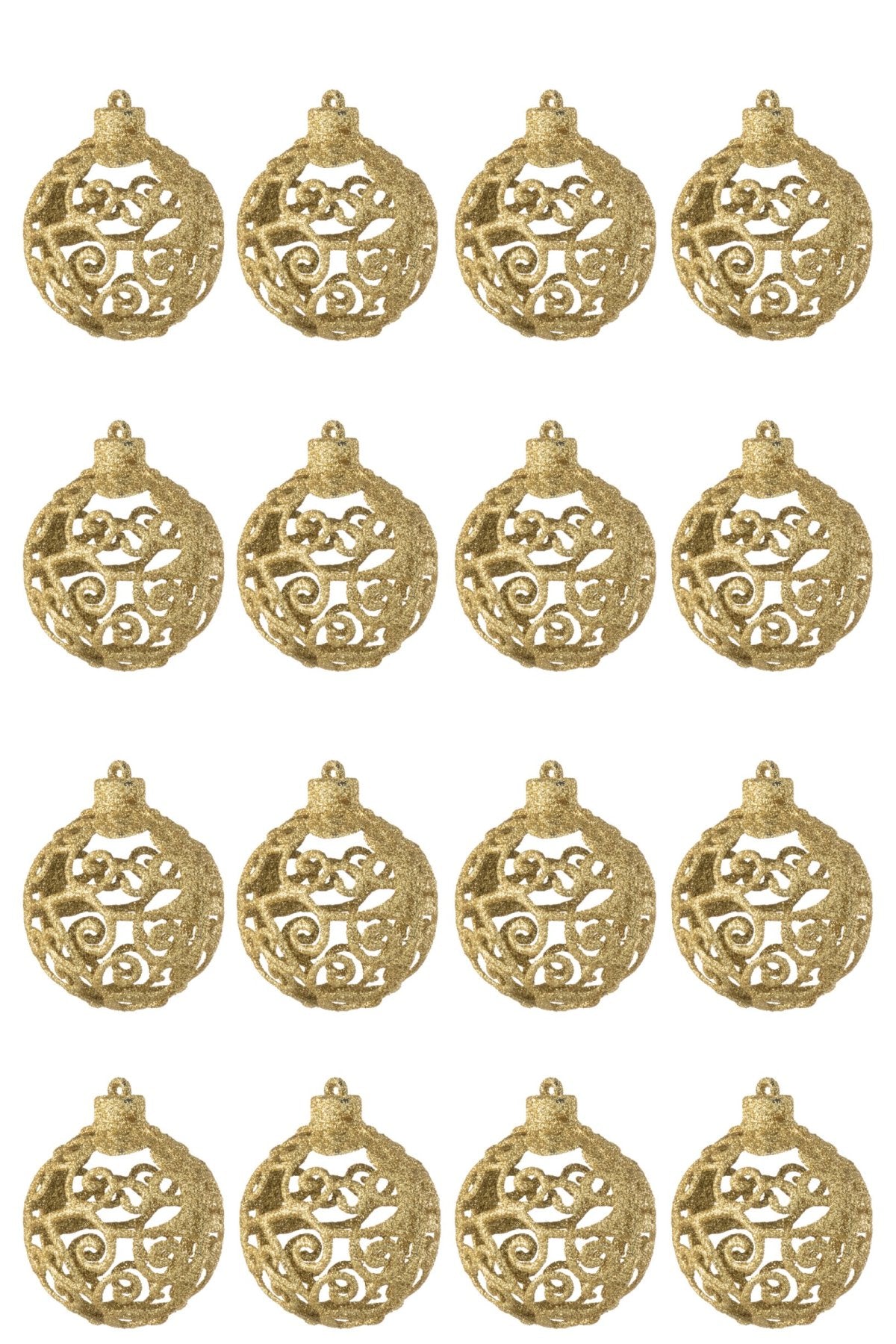 Kerstballen barok doos van 16 – kunststof, goud
