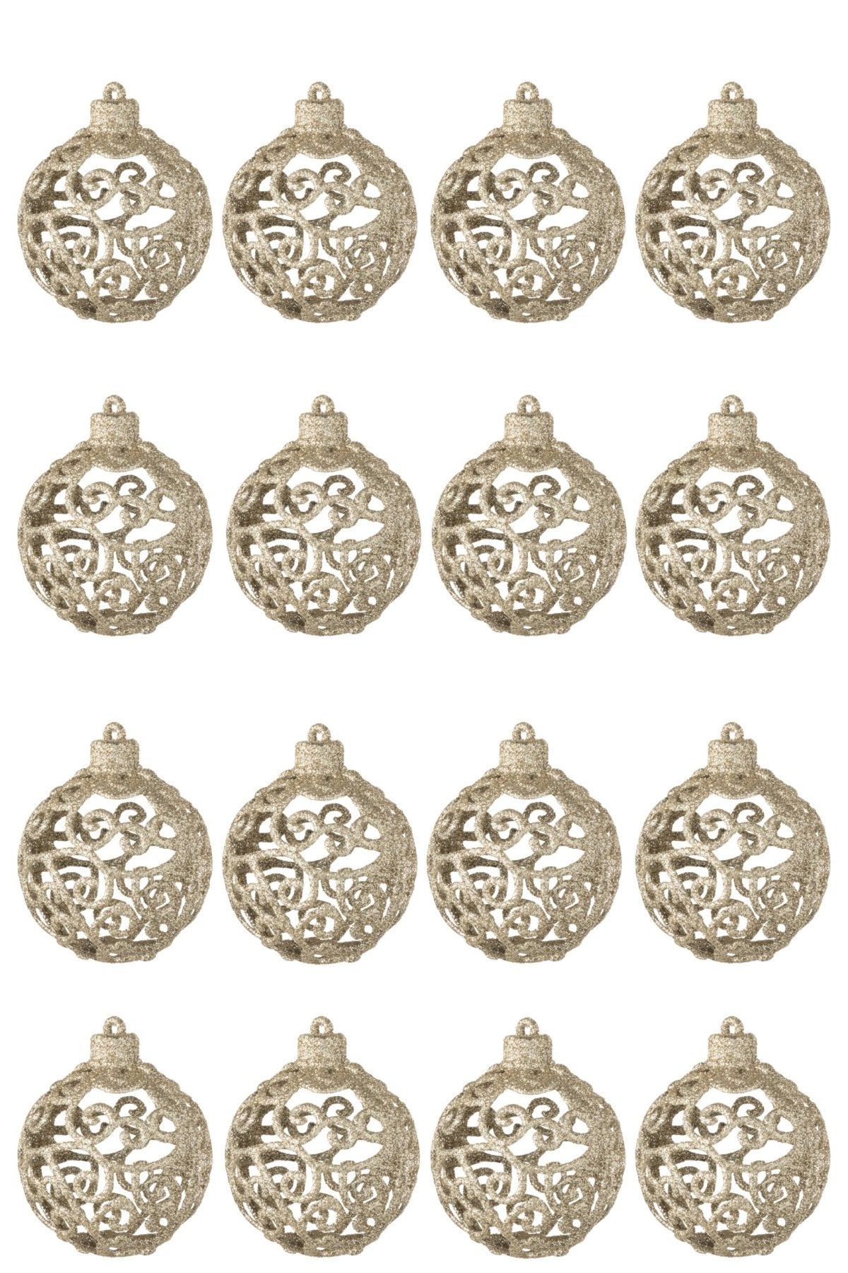 Kerstballen barok doos van 16 – kunststof, champagne