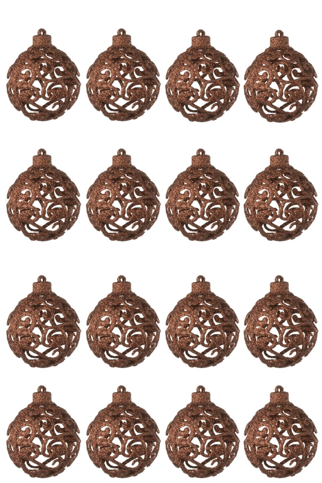 Kerstballen barok doos van 16 – kunststof, donkerbruin