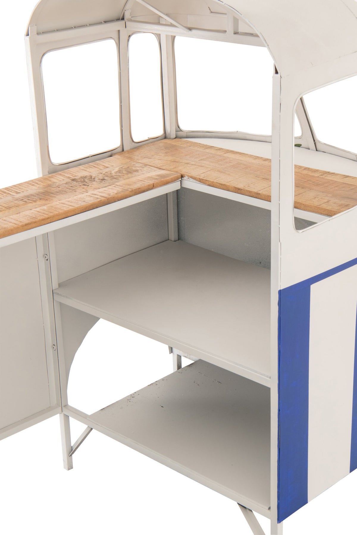 Barschrank aus gestreiftem Eisen Blau/Weiß