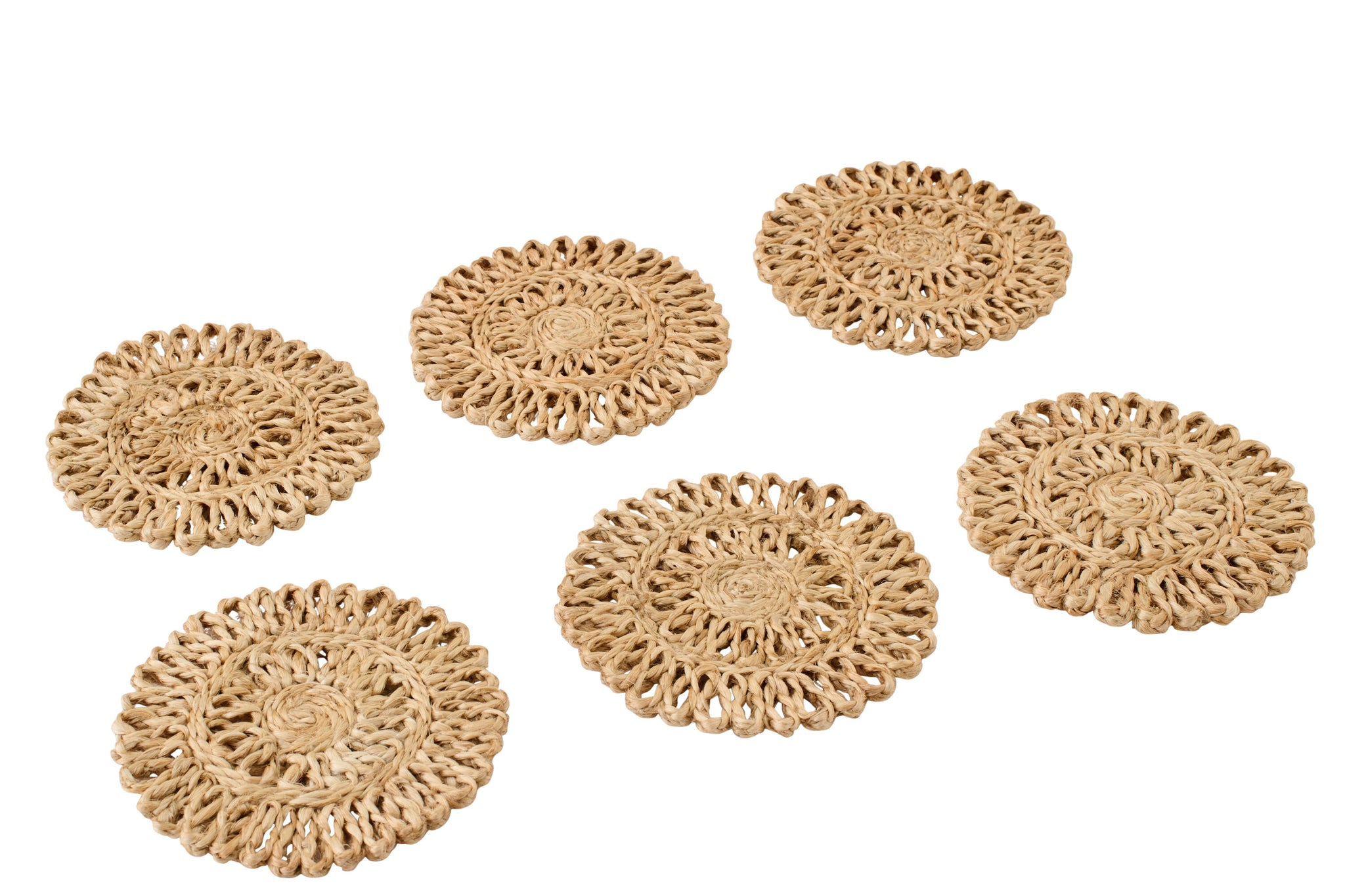 Set Of 6 Coaster Round Jute Natural