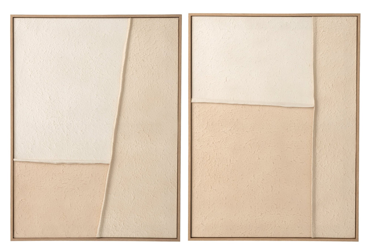 Gemälde Relief Leinwand Hellbeige Sortiment Von 2