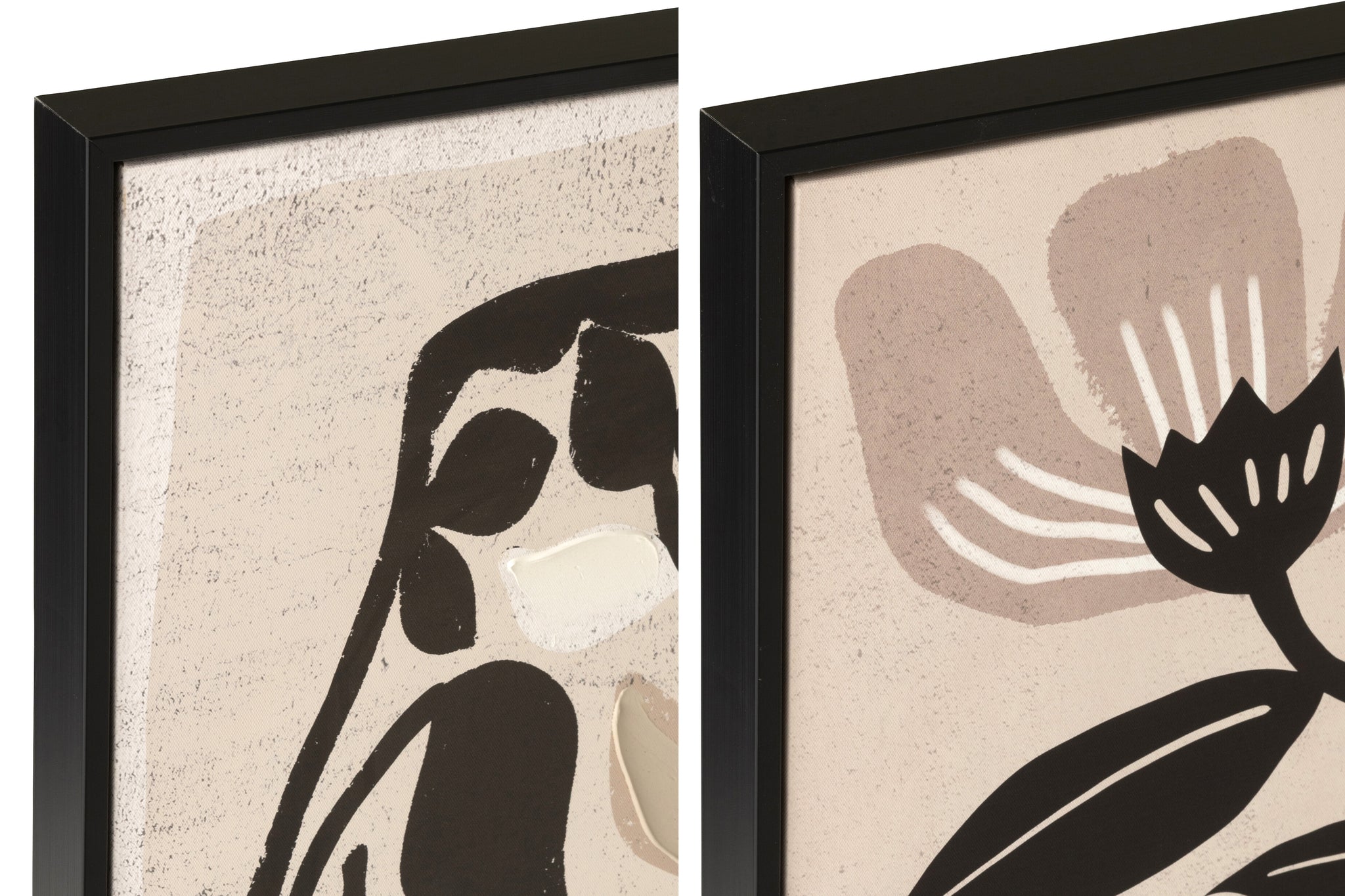 Painting Flowers Pinewood Off-White/Black Assortment Of 2