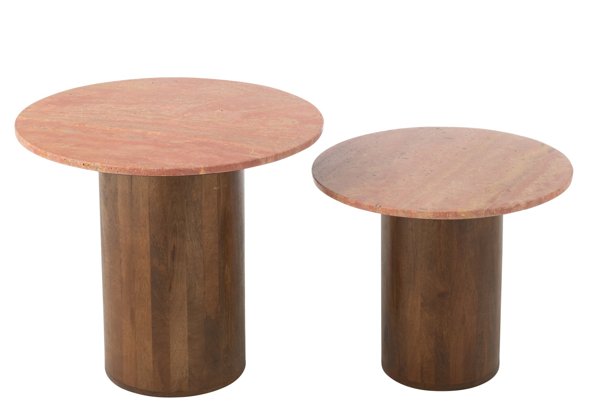 2er Set Beistelltisch Rund Marmor Terrakotta/Dunkelbraun