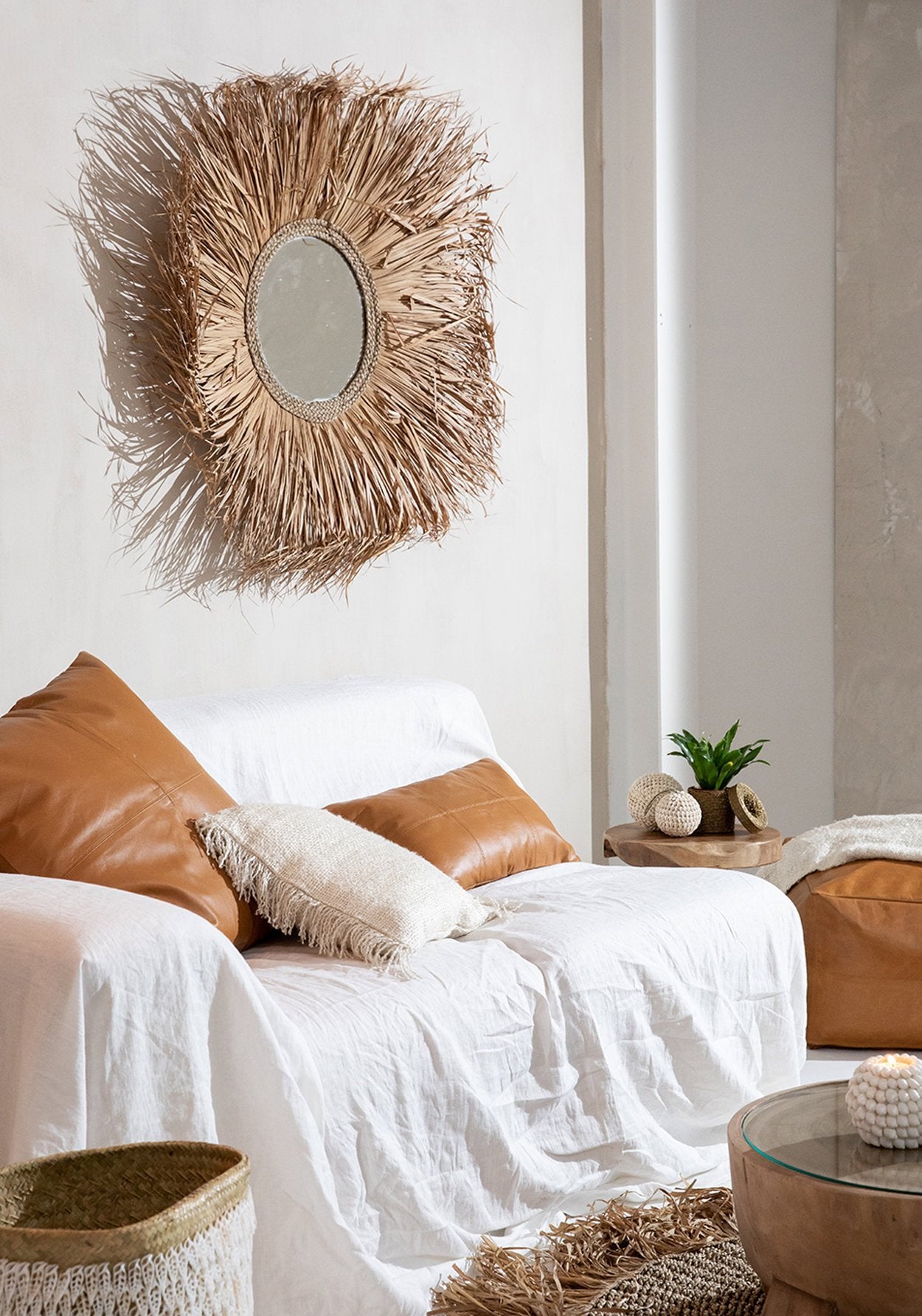 The Four Panel Leather Cushion Cover - Camel - 60x60