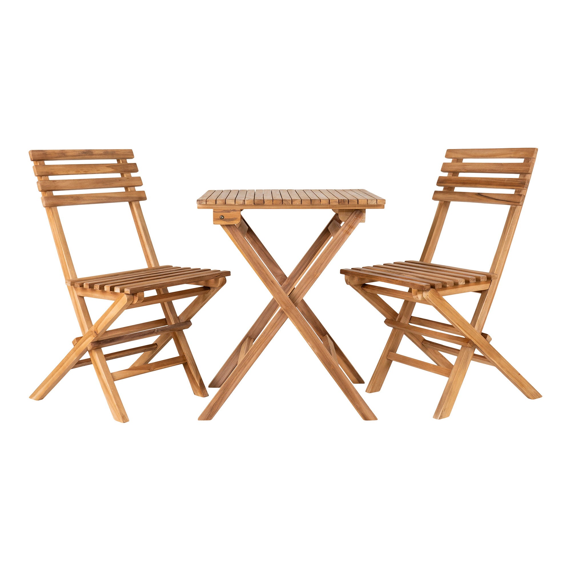 Cuenca café set van teakhout in naturel uitvoering met 2 stoelen en tafel