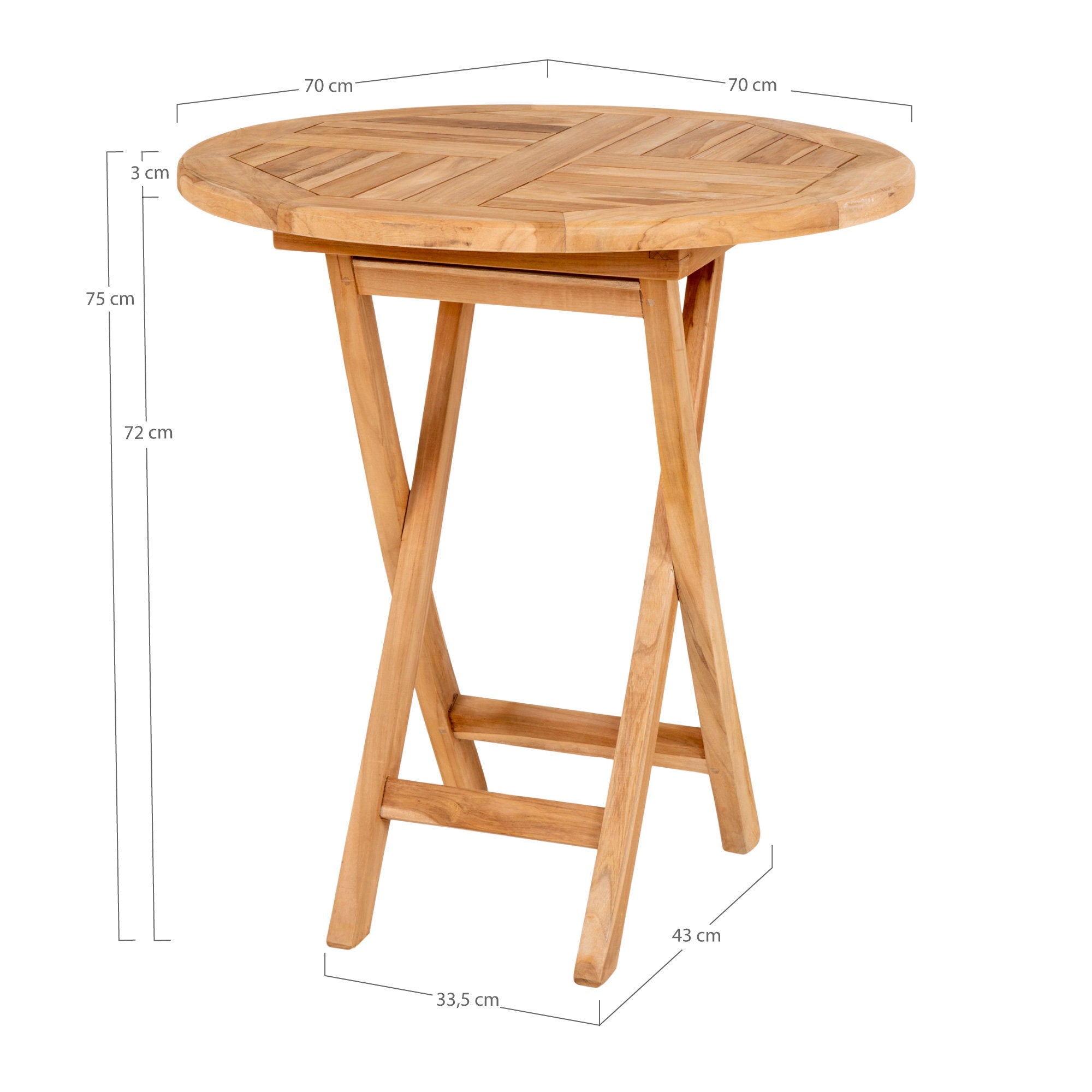 Eettafel Oviedo – teakhout, naturel, ø70×75 cm