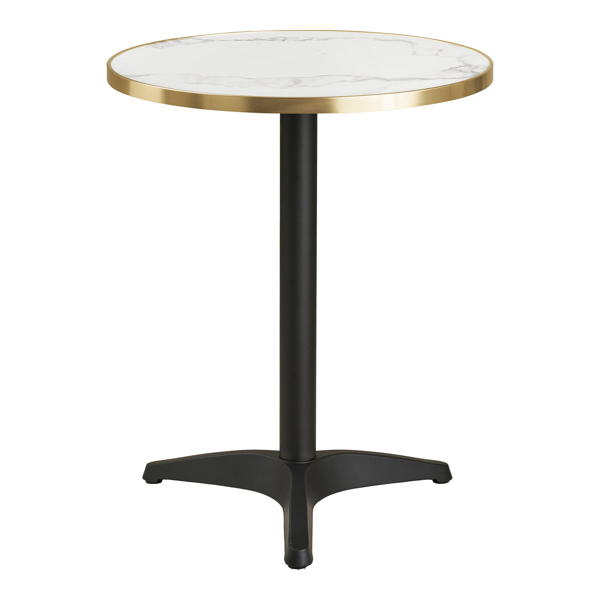 Bistrotisch - Bistrotisch, Marmoroptik, weiß mit goldenem Rand, schwarze Beine, Aluminium ø60x73 cm