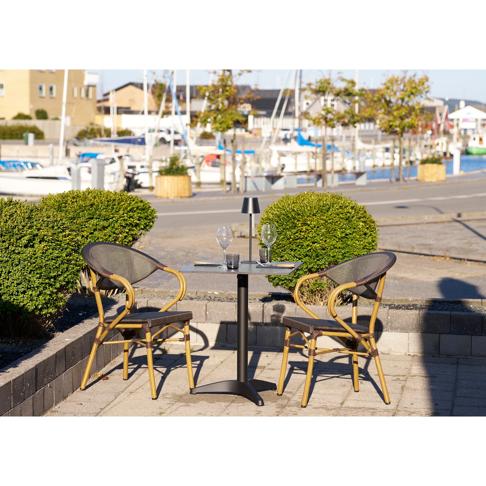 Bistro Table - Bistro table, marble look, dark grey, black legs, aluminium 60x60x73 cm