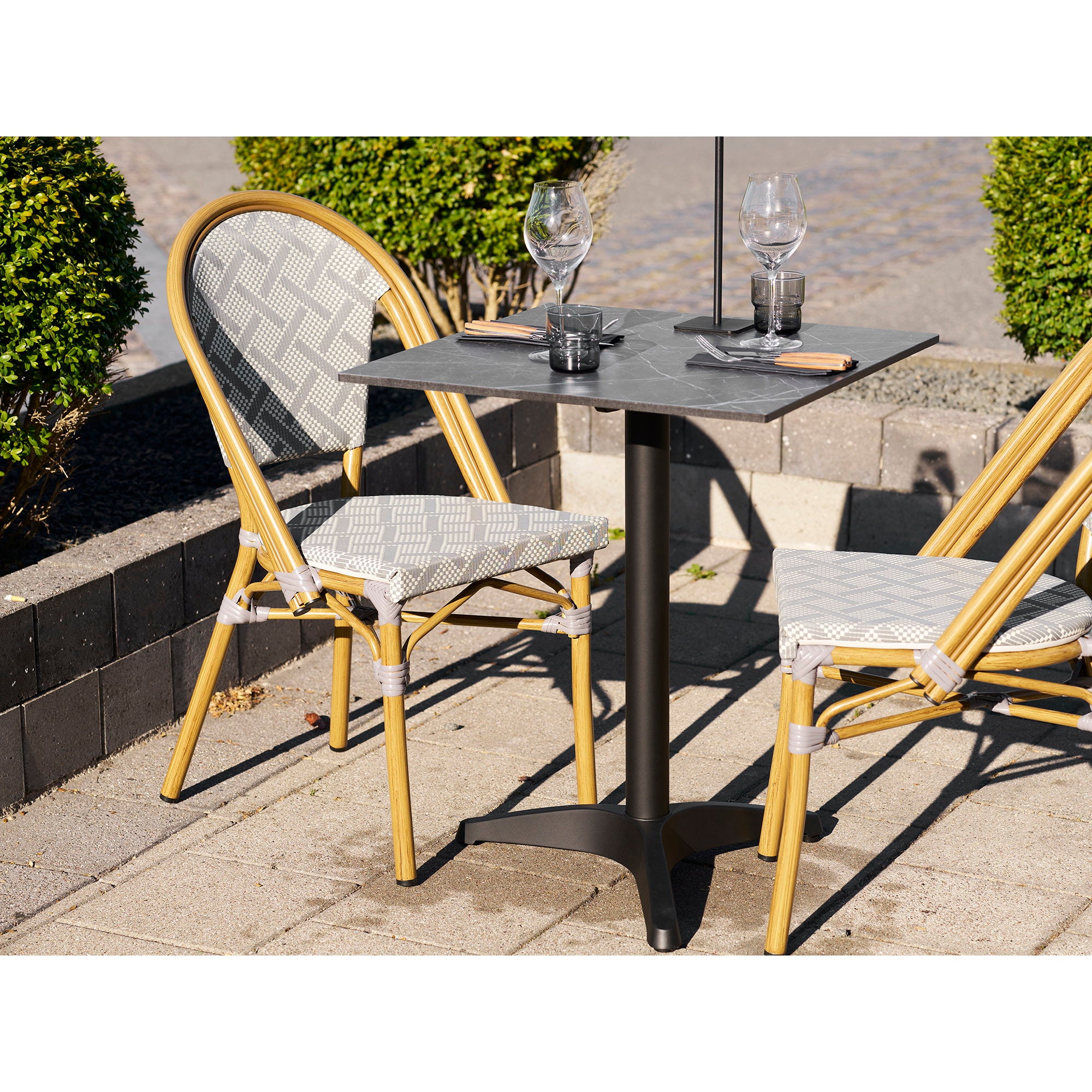 Bistro Table - Bistro table, marble look, dark grey, black legs, aluminium 60x60x73 cm