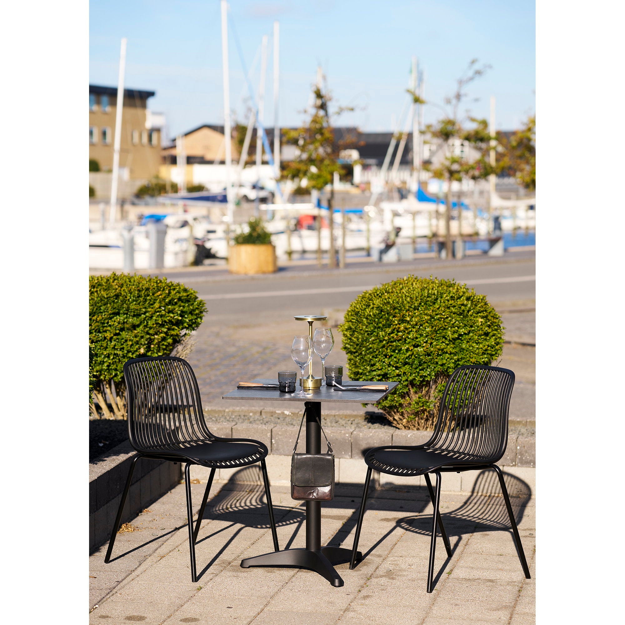 Bistro Table - Bistro table, marble look, dark grey, black legs, aluminium 60x60x73 cm