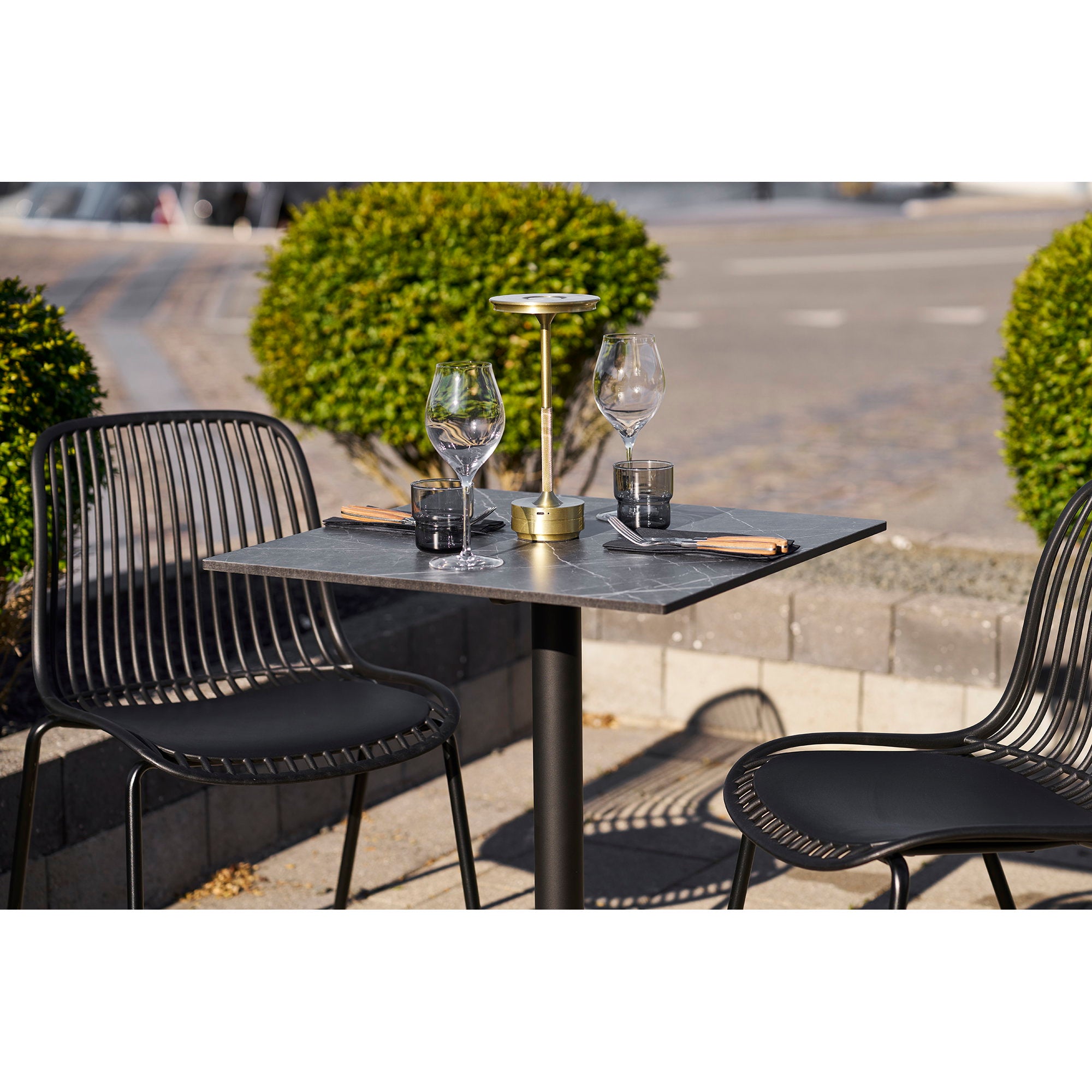 Bistro Table - Bistro table, marble look, dark grey, black legs, aluminium 60x60x73 cm