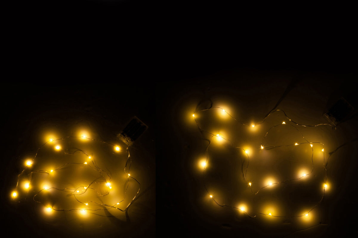 Lichtsnoeren 20 LED warm wit in cadeaudoos – set van 2, koperdraad, goud en zilver