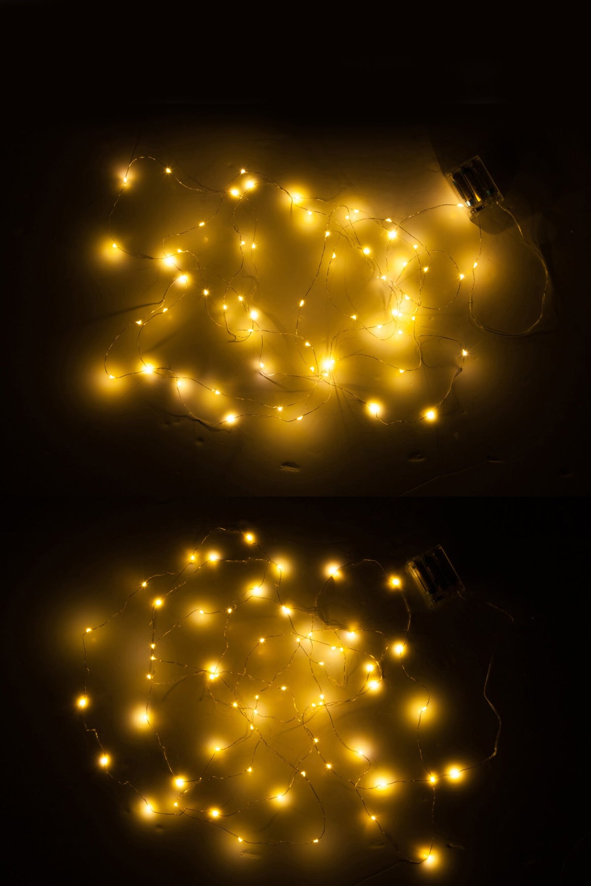 Lichtsnoeren 60 LED warm wit in cadeaudoos – set van 2, koperdraad, goud en zilver
