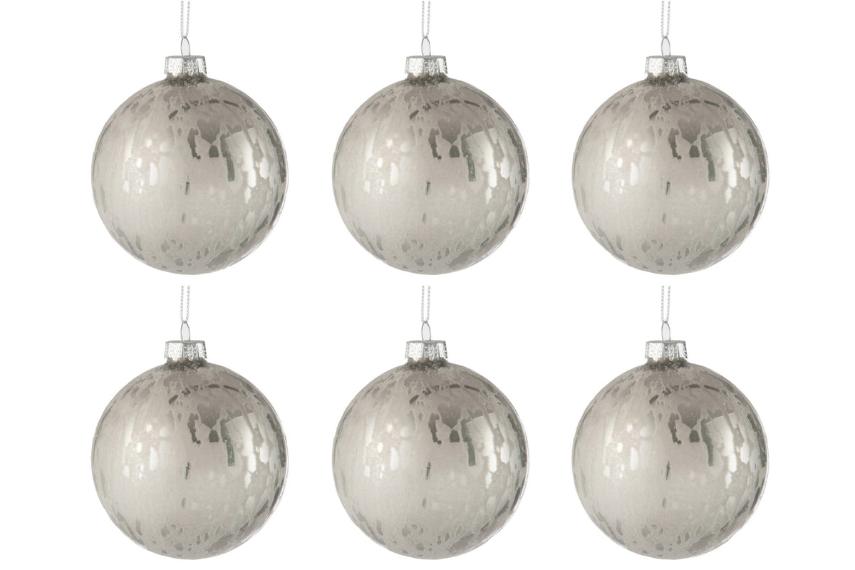 Kerstballen doos van 6 glans en mat – glas, antiek zilver, Ø8 cm