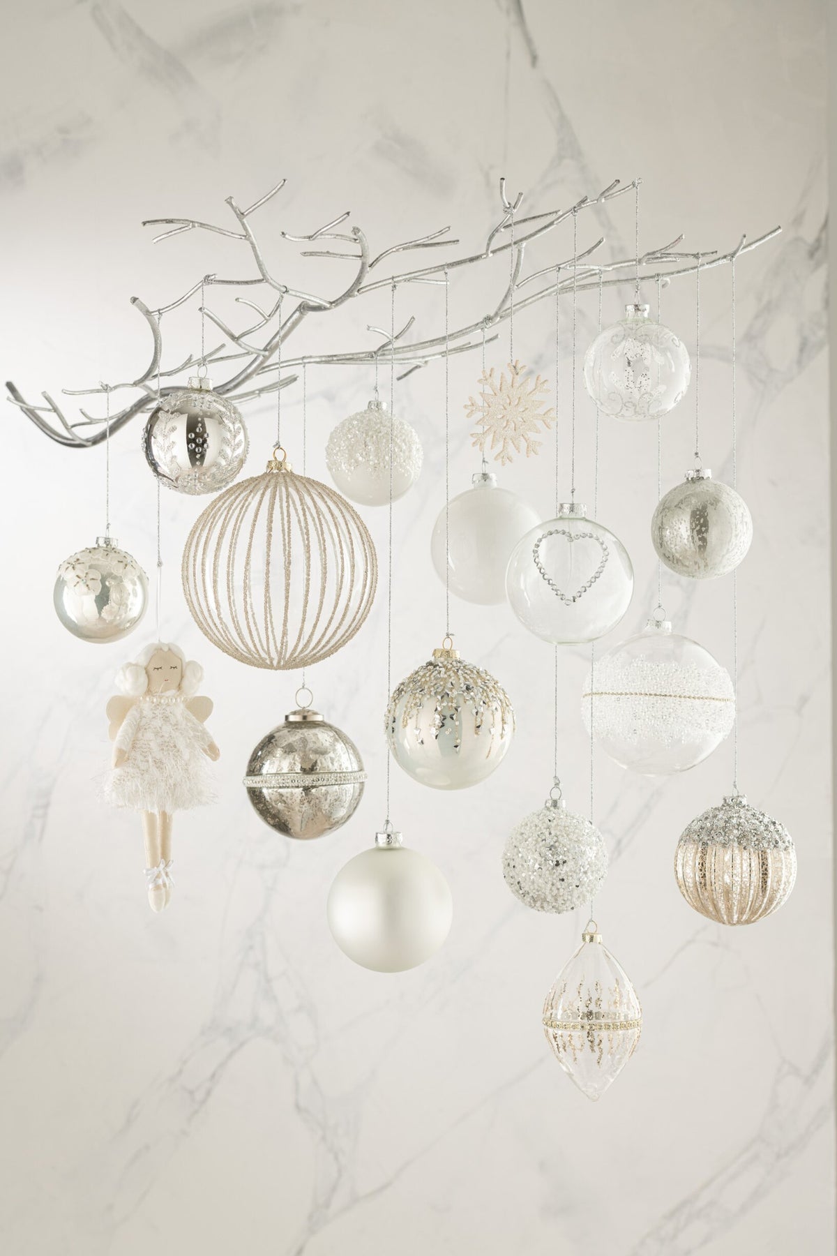 Kerstballen doos van 6 glans en mat – glas, antiek zilver, Ø8 cm