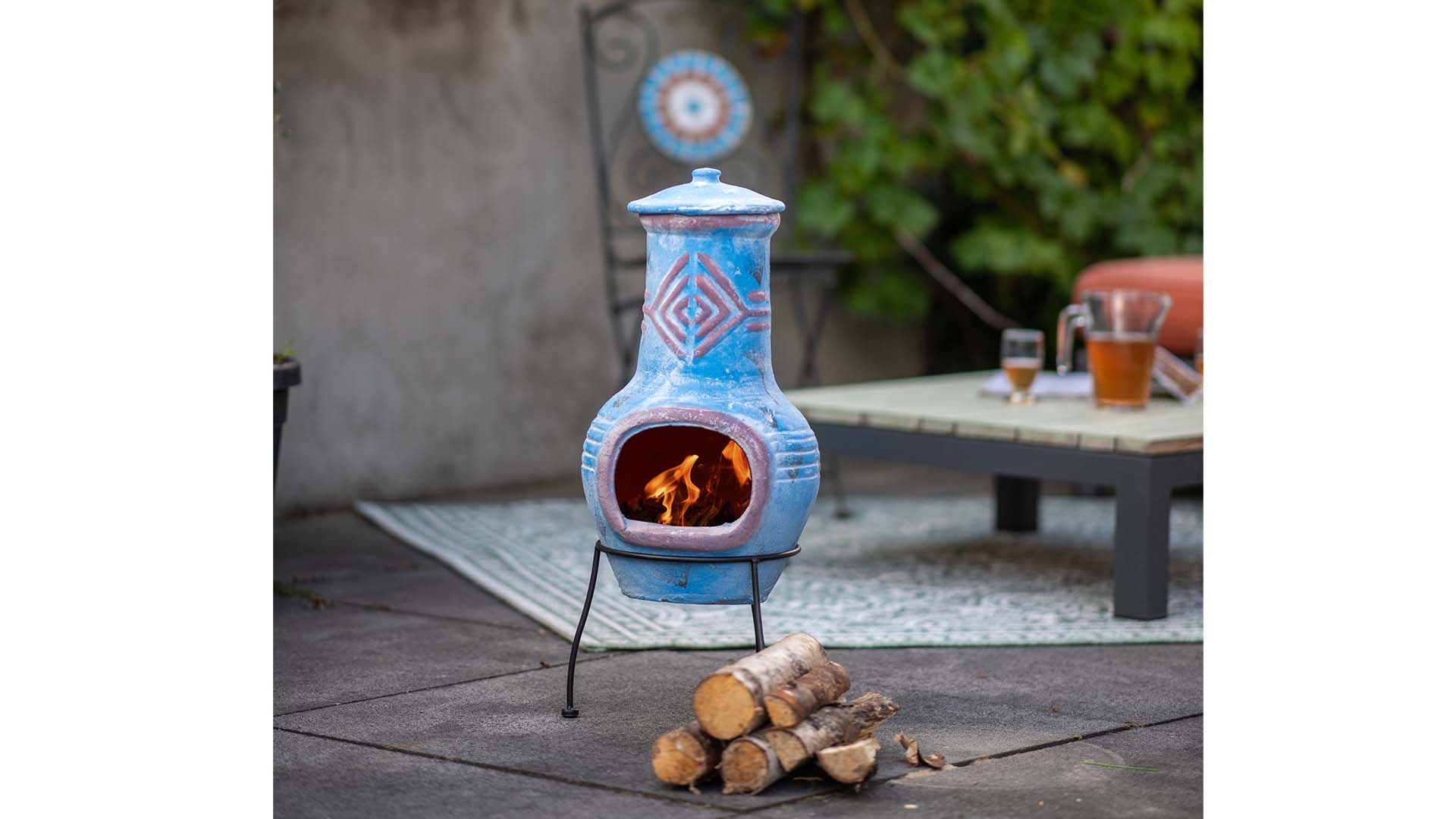 Chimenea Colima Kleihaard Blauw/Rood