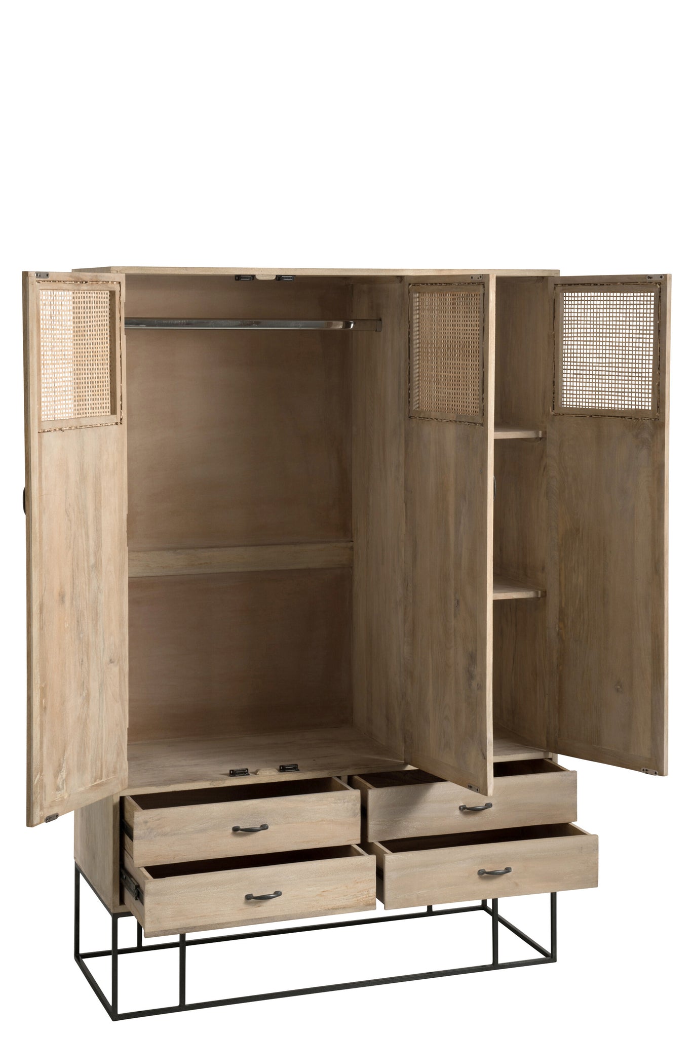 Cabinet 3Doors+4Drawers Woven Reed Mango Wood Natural
