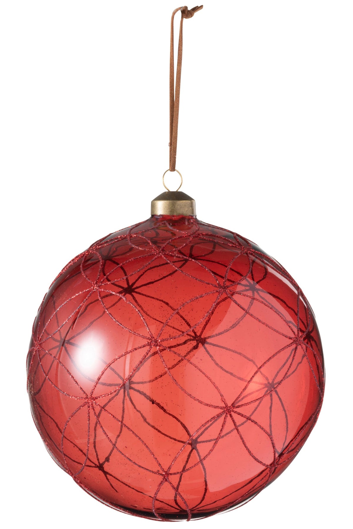 Kerstbal cirkels glitter extra groot – glas, rood, Ø15,5 cm