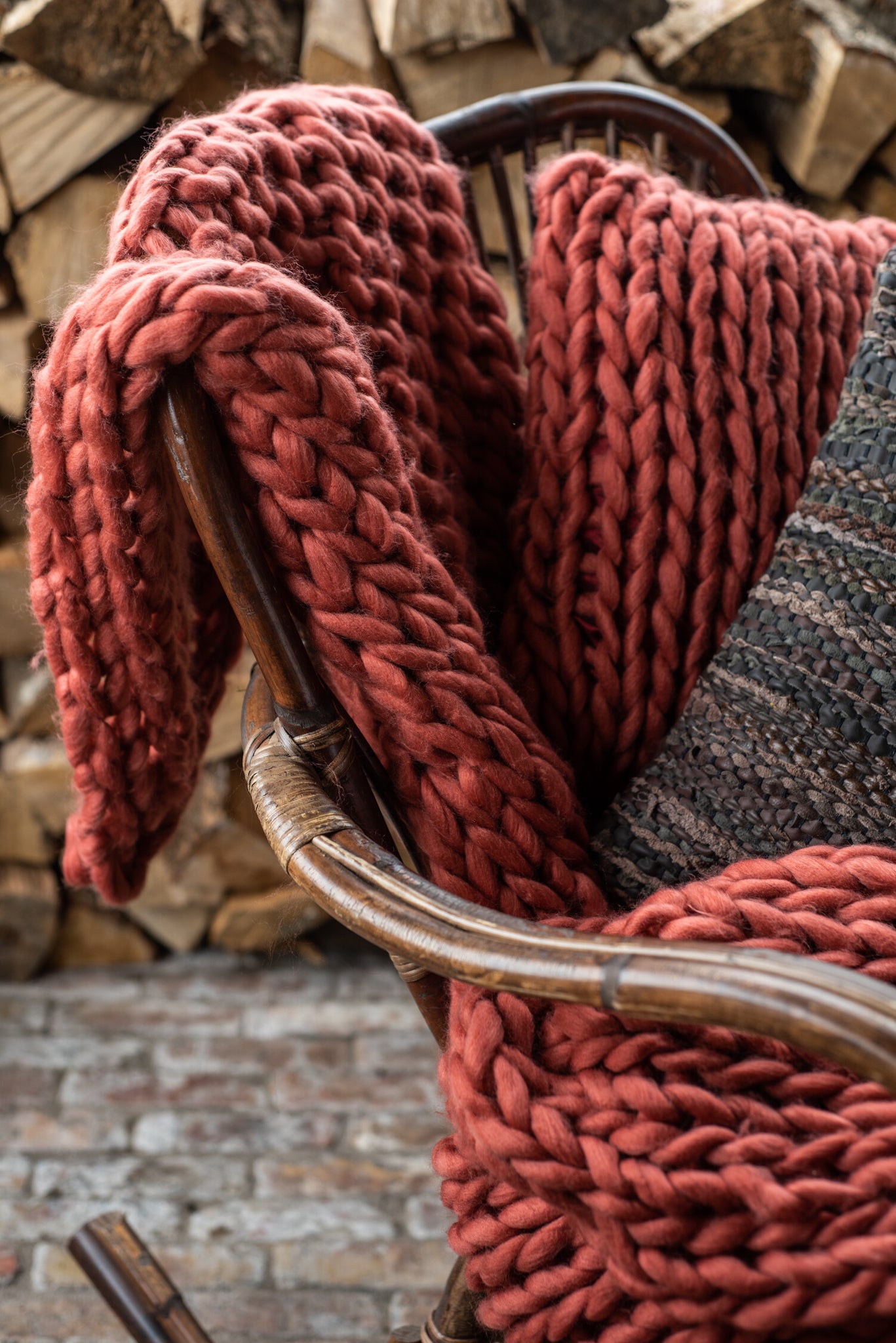 Plaid Knitted Acrylic Red