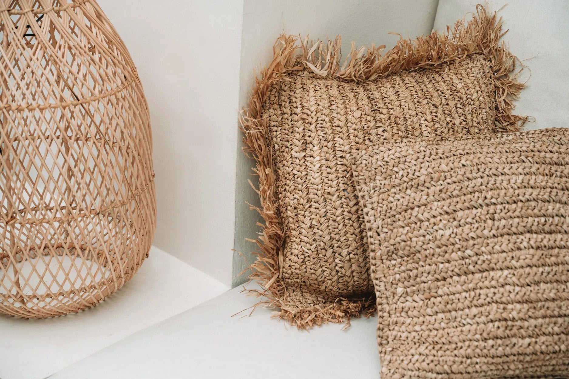 Kussenhoes Flores – raffia, naturel, 40x40 cm