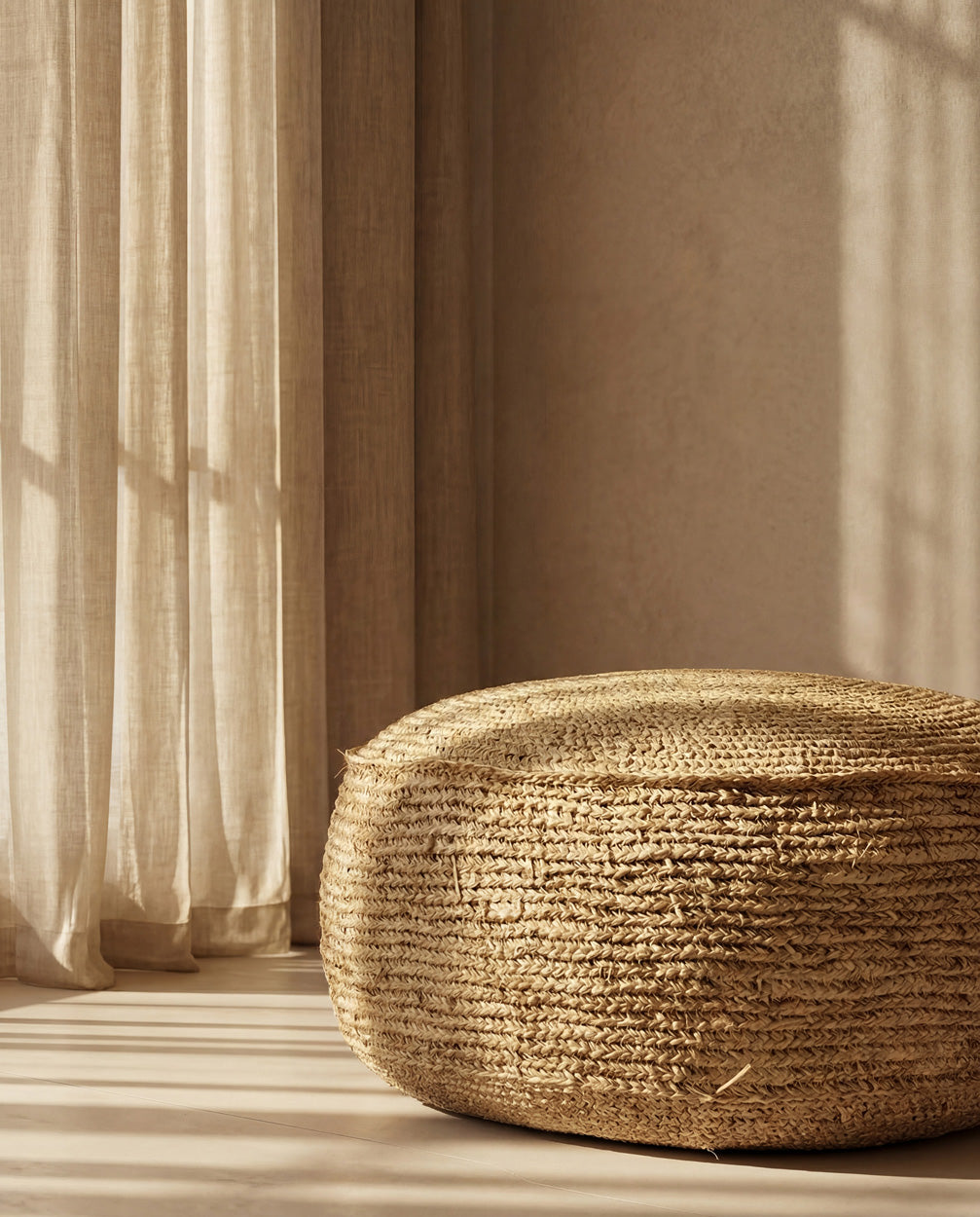 The Raffia Flores Pouf - Natural