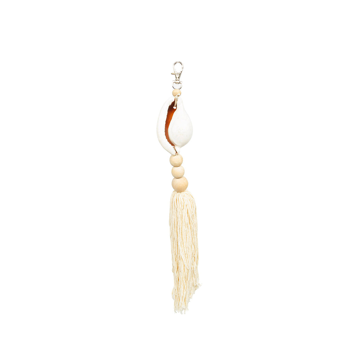 Sleutelhanger Togian – hout en katoen, naturel wit, 25 cm