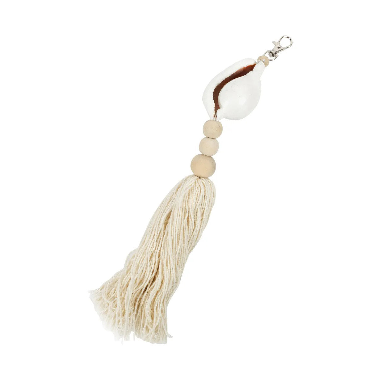 Sleutelhanger Togian – hout en katoen, naturel wit, 25 cm
