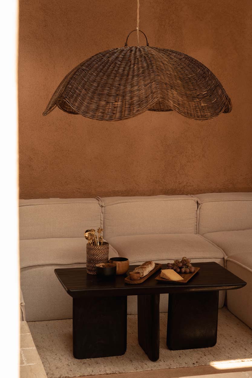 Hanglamp Wave – rattan, donker walnoot, L, ø103x40 cm