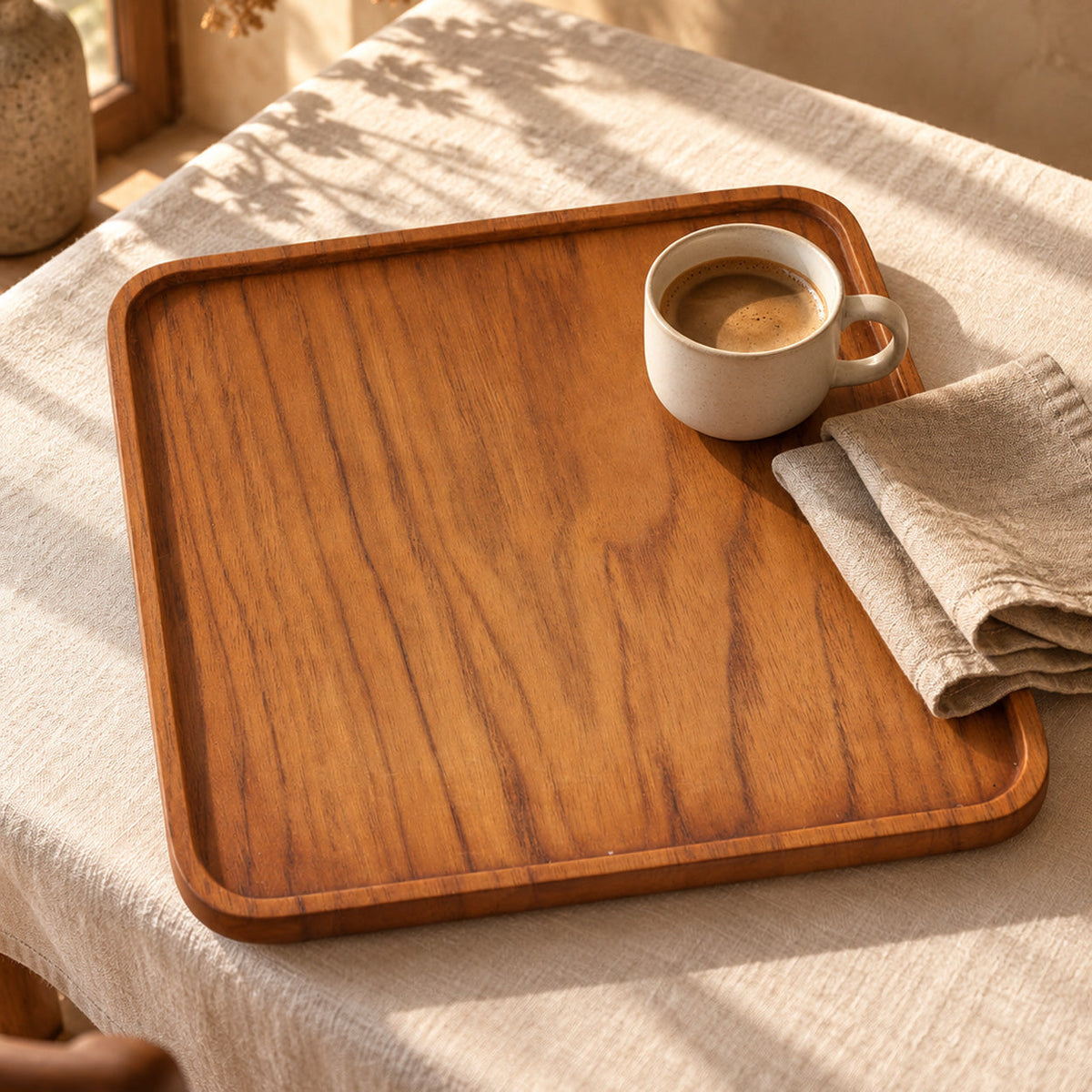 Tablett Teak Square – Teakholz natur, 20x20x2 cm