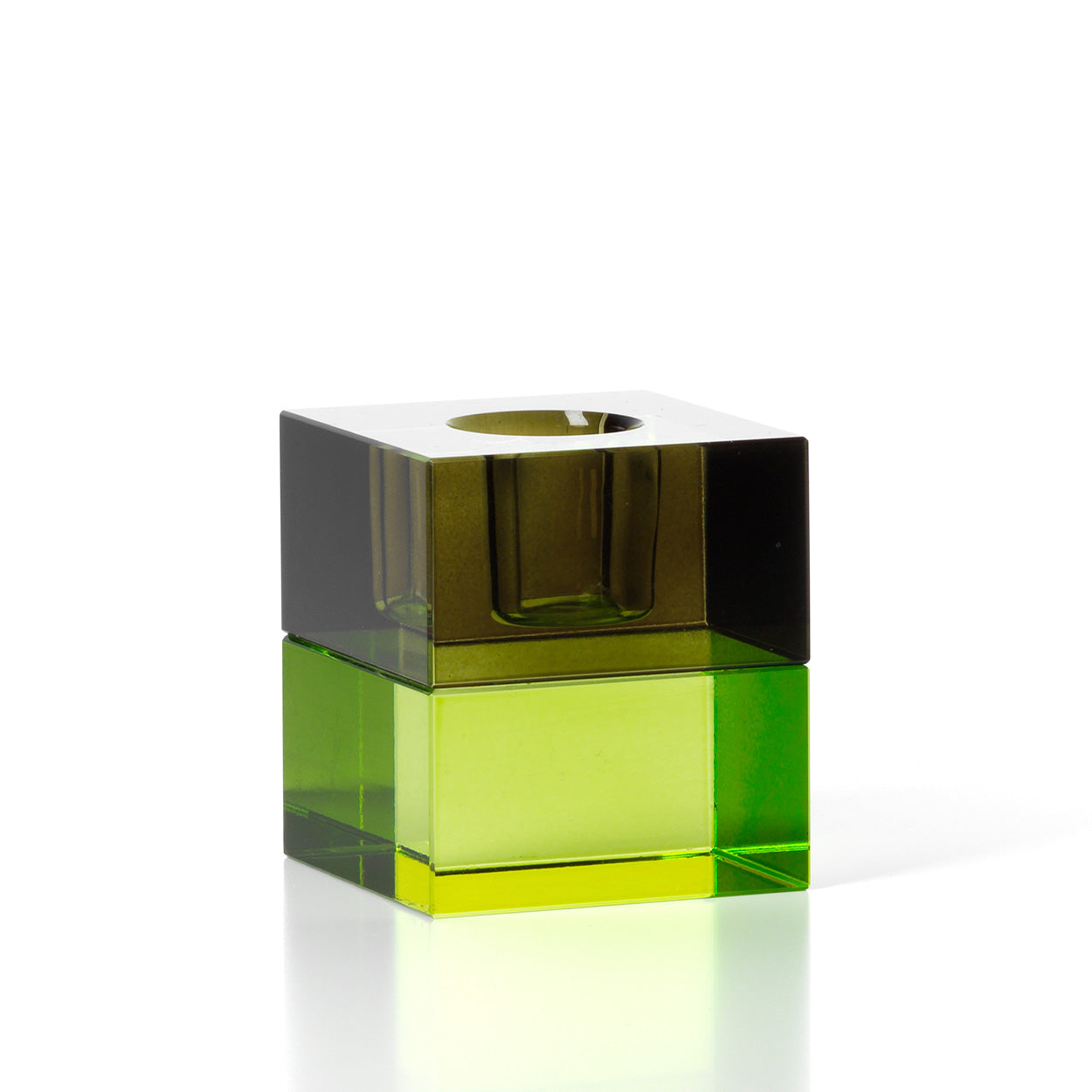 Kaarsenhouder Gem Blocks – gerecycled glas, rookgroen, 5x5x5 cm